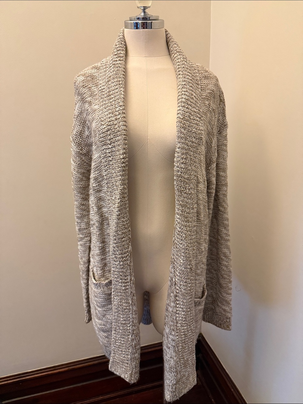 bp Open-Front Shawl Collar Cardigan in Heathered Taupe